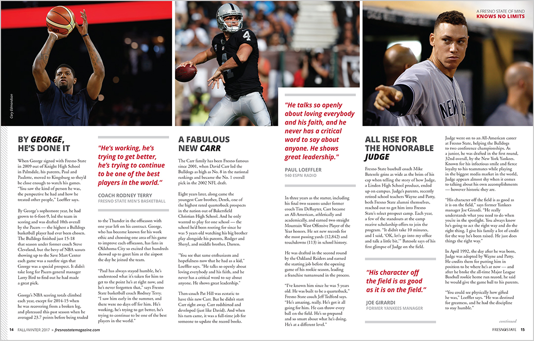 Fresno State Magazine - Aaron Judge, Derek Carr, Paul George