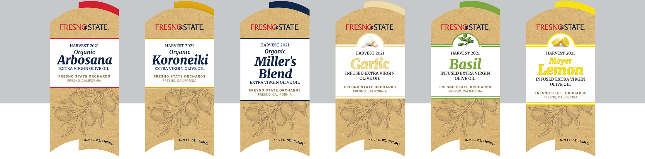 Fresno State Olive Oil labels